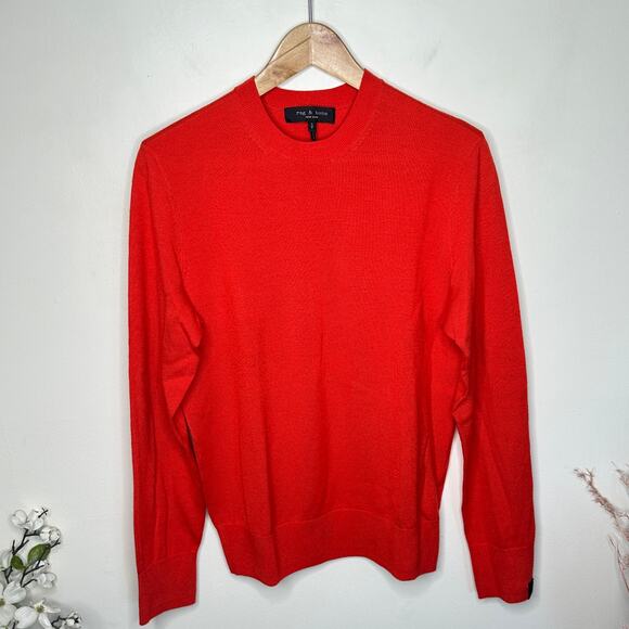 RAG & BONE Crew Neck Merino Wool Sweater Poppy Red Sz S {3Q15} - Picture 2 of 5